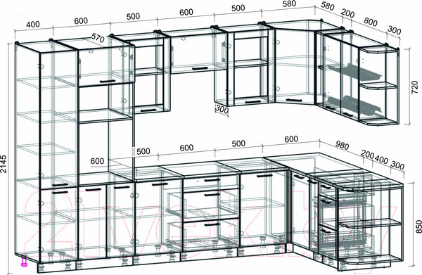 Изображение товара Кухонный гарнитур Интерлиния Мила 1.88x3.2 правая (бетон лайт/антрацит/опал светлый)