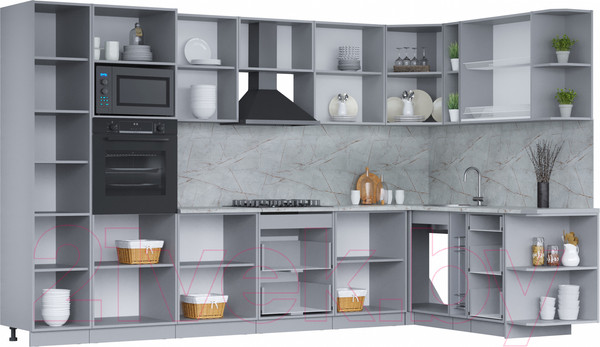 Изображение товара Кухонный гарнитур Интерлиния Мила 1.88x3.4 правая (белый платинум/бетон портленд/белый гранит)