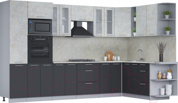 Изображение товара Кухонный гарнитур Интерлиния Мила 1.88x3.4 правая (бетон лайт/антрацит/опал светлый)