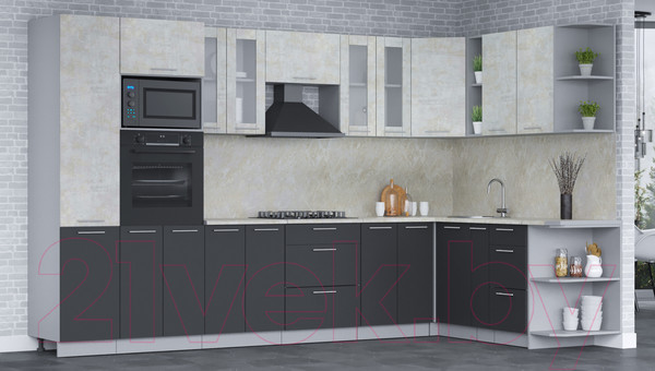 Изображение товара Кухонный гарнитур Интерлиния Мила 1.88x3.4 правая (бетон лайт/антрацит/опал светлый)