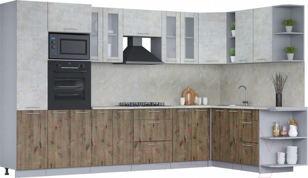 Изображение товара Кухонный гарнитур Интерлиния Мила 1.88x3.4 правая (бетон лайт/дуб веллингтон/опал светлый)