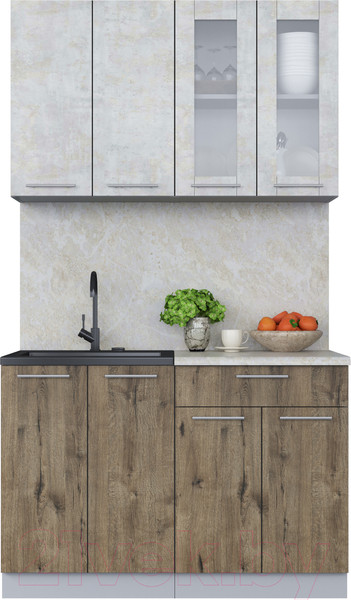 Изображение товара Кухонный гарнитур Интерлиния Мила 12 (бетон лайт/дуб веллингтон/опал светлый)