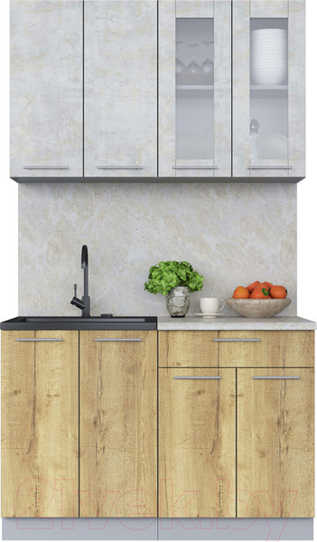 Изображение товара Кухонный гарнитур Интерлиния Мила 12 (бетон лайт/дуб золотой/опал светлый)