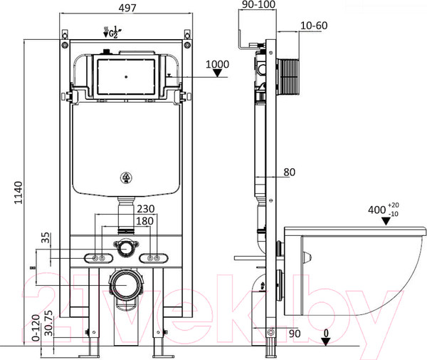 Изображение товара Унитаз подвесной с инсталляцией WeltWasser Amberg 497 + Merzbach 043 GL-WT + Amberg RD-CR