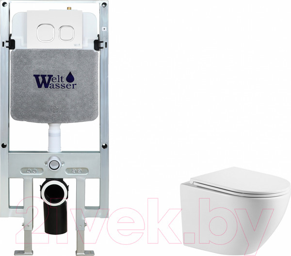 Изображение товара Унитаз подвесной с инсталляцией WeltWasser Amberg 497 ST + Merzbach 043 GL-WT + Amberg RD-WT