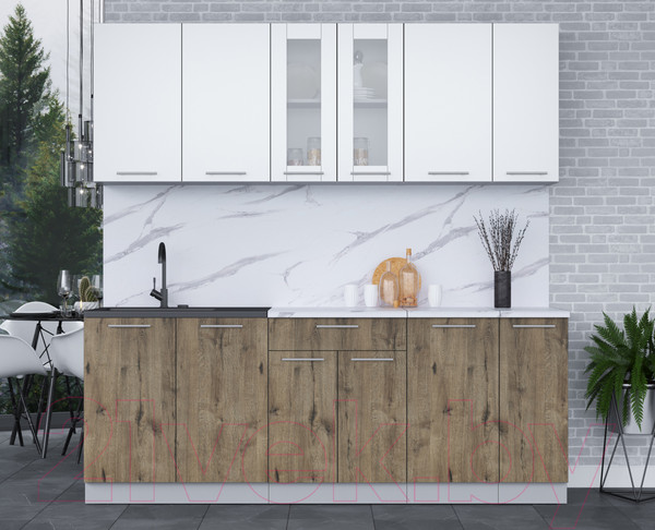 Изображение товара Кухонный гарнитур Интерлиния Мила 21 (белый платинум/дуб веллингтон/белый гранит)