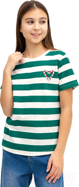 Изображение товара Футболка детская Mark Formelle 117835 (р.128-64, молочно-зеленая полоска)