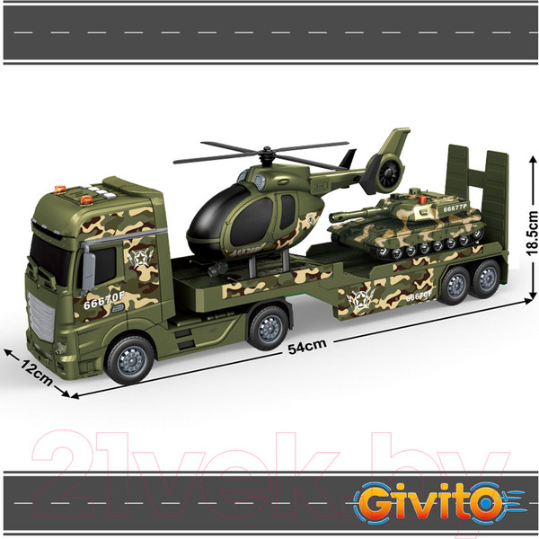 Изображение товара Автовоз игрушечный Givito Милитари Военный транспортер / G235-479