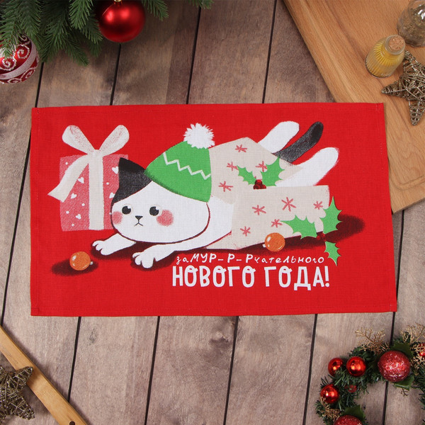 Изображение товара Полотенце Доляна Новогодний котик / 9770504