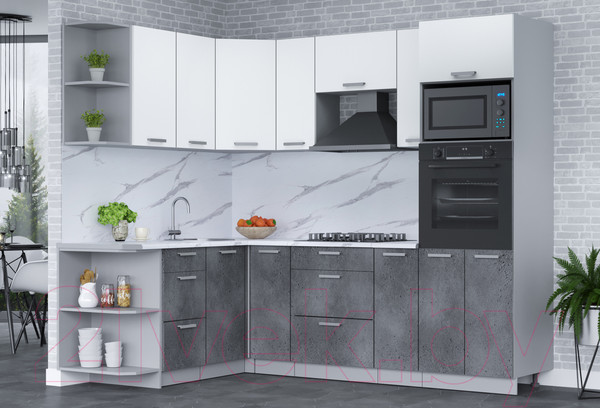 Изображение товара Кухонный гарнитур Интерлиния Мила Лайт 1.68x2.4 левая (белый платинум/бетон портленд/белый гранит)