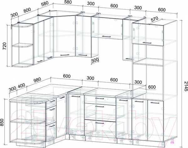 Изображение товара Кухонный гарнитур Интерлиния Мила Лайт 1.68x2.4 левая (бетон лайт/антрацит/опал светлый)