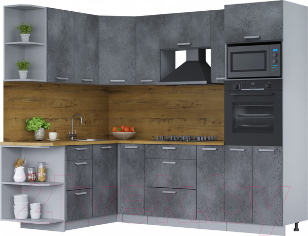 Изображение товара Кухонный гарнитур Интерлиния Мила Лайт 1.68x2.4 левая (бетон потленд/бетон портленд/дуб бунратти)