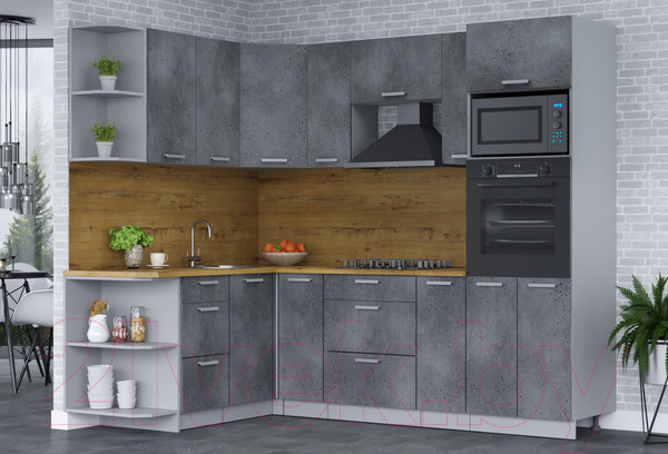 Изображение товара Кухонный гарнитур Интерлиния Мила Лайт 1.68x2.4 левая (бетон потленд/бетон портленд/дуб бунратти)