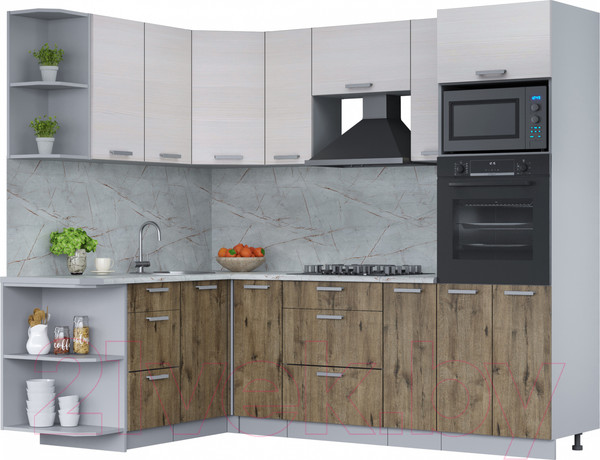 Изображение товара Кухонный гарнитур Интерлиния Мила Лайт 1.68x2.4 левая (вудлайн кремовый/дуб веллингтон/серый каспий)