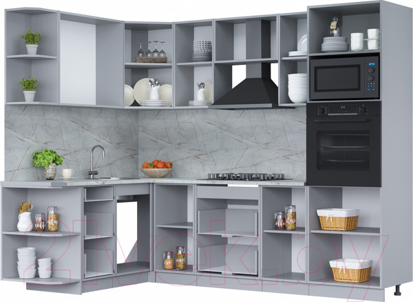 Изображение товара Кухонный гарнитур Интерлиния Мила Лайт 1.68x2.6 левая (белый платинум/бетон портленд/белый гранит)