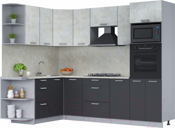 Изображение товара Кухонный гарнитур Интерлиния Мила Лайт 1.68x2.6 левая (бетон лайт/антрацит/опал светлый)