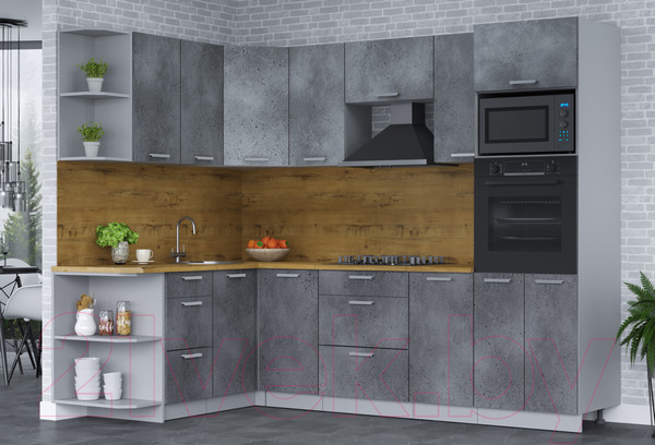 Изображение товара Кухонный гарнитур Интерлиния Мила Лайт 1.68x2.6 левая (бетон портленд/бетон портленд/дуб бунратти)