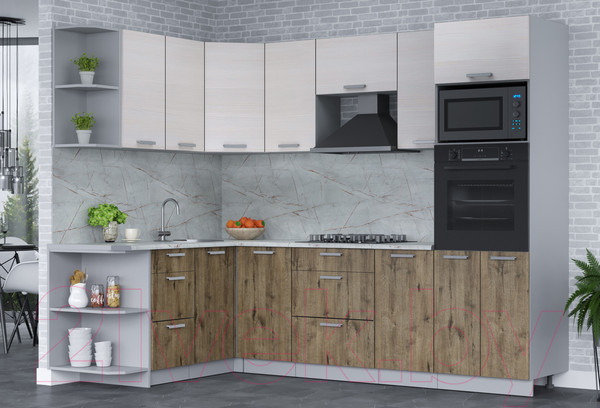 Изображение товара Кухонный гарнитур Интерлиния Мила Лайт 1.68x2.6 левая (вудлайн кремовый/дуб веллингтон/серый каспий)