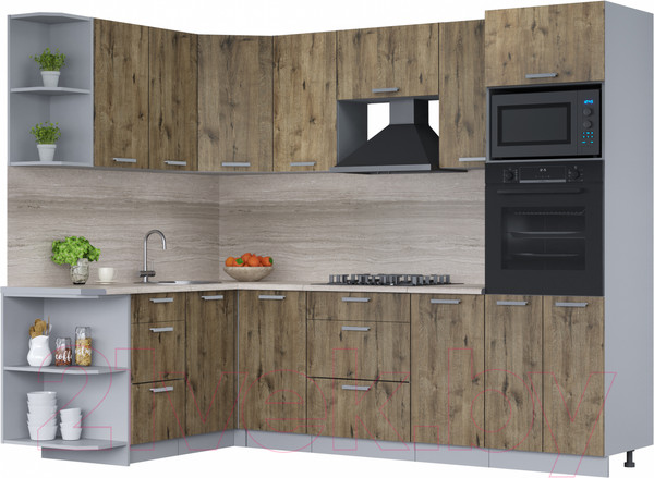 Изображение товара Кухонный гарнитур Интерлиния Мила Лайт 1.68x2.6 левая (дуб веллингтон/дуб веллингтон/травертин серый)