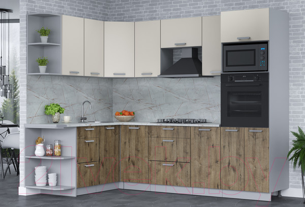 Изображение товара Кухонный гарнитур Интерлиния Мила Лайт 1.68x2.6 левая (персидский жемчуг/дуб веллингтон/серый каспий)