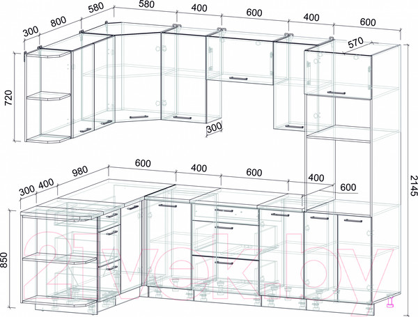 Изображение товара Кухонный гарнитур Интерлиния Мила Лайт 1.68x2.6 левая (персидский жемчуг/дуб веллингтон/серый каспий)