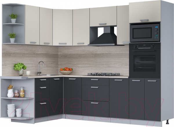 Изображение товара Кухонный гарнитур Интерлиния Мила Лайт 1.68x2.6 левая (персидский жемчуг/антрацит/травертин серый)