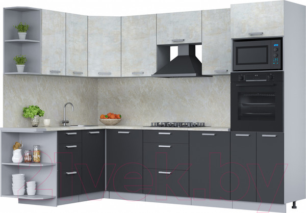 Изображение товара Кухонный гарнитур Интерлиния Мила Лайт 1.68x2.8 левая (бетон лайт/антрацит/опал светлый)