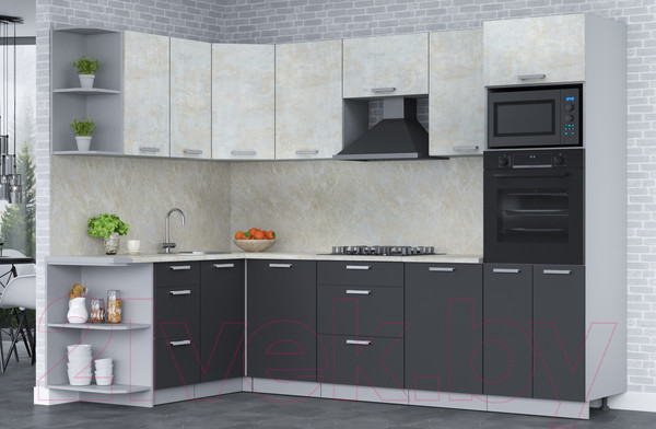 Изображение товара Кухонный гарнитур Интерлиния Мила Лайт 1.68x2.8 левая (бетон лайт/антрацит/опал светлый)