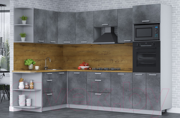 Изображение товара Кухонный гарнитур Интерлиния Мила Лайт 1.68x2.8 левая (бетон потленд/бетон портленд/дуб бунратти)