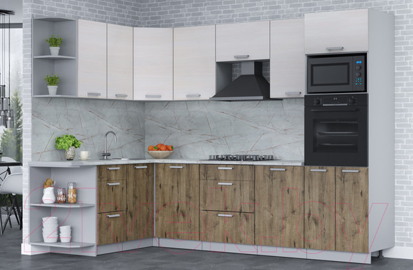 Изображение товара Кухонный гарнитур Интерлиния Мила Лайт 1.68x2.8 левая (вудлайн кремовый/дуб веллингтон/серый каспий)