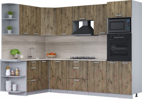 Изображение товара Кухонный гарнитур Интерлиния Мила Лайт 1.68x2.8 левая (дуб веллингтон/дуб веллингтон/травертин серый)