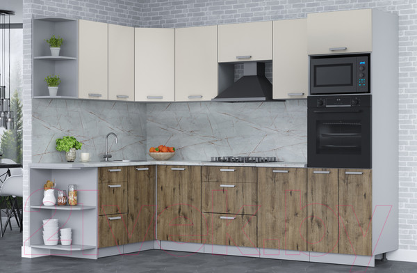 Изображение товара Кухонный гарнитур Интерлиния Мила Лайт 1.68x2.8 левая (персидский жемчуг/дуб веллингтон/серый каспий)