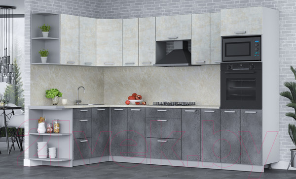 Изображение товара Кухонный гарнитур Интерлиния Мила Лайт 1.68x3.0 левая (бетон лайт/бетон портленд/опал светлый)