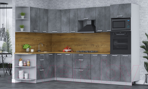 Изображение товара Кухонный гарнитур Интерлиния Мила Лайт 1.68x3.0 левая (бетон потленд/бетон портленд/дуб бунратти)