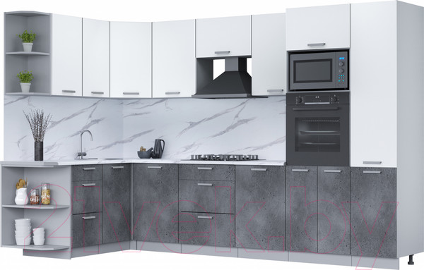 Изображение товара Кухонный гарнитур Интерлиния Мила Лайт 1.68x3.2 левая (белый платинум/бетон портленд/белый гранит)