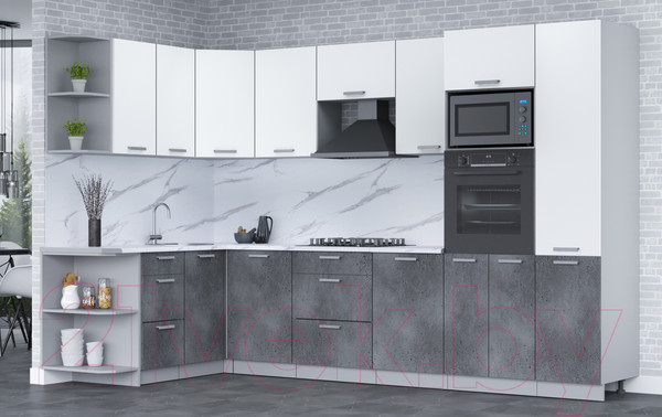 Изображение товара Кухонный гарнитур Интерлиния Мила Лайт 1.68x3.2 левая (белый платинум/бетон портленд/белый гранит)