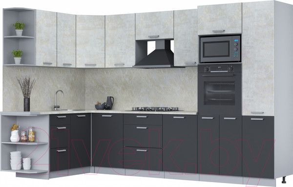 Изображение товара Кухонный гарнитур Интерлиния Мила Лайт 1.68x3.2 левая (бетон лайт/антрацит/опал светлый)