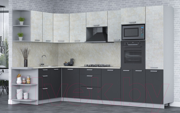 Изображение товара Кухонный гарнитур Интерлиния Мила Лайт 1.68x3.2 левая (бетон лайт/антрацит/опал светлый)