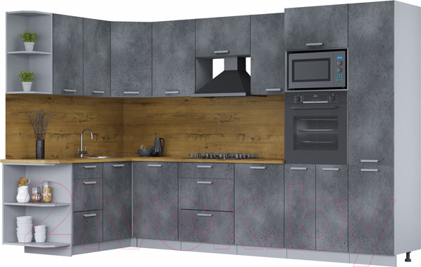 Изображение товара Кухонный гарнитур Интерлиния Мила Лайт 1.68x3.2 левая (бетон потленд/бетон портленд/дуб бунратти)