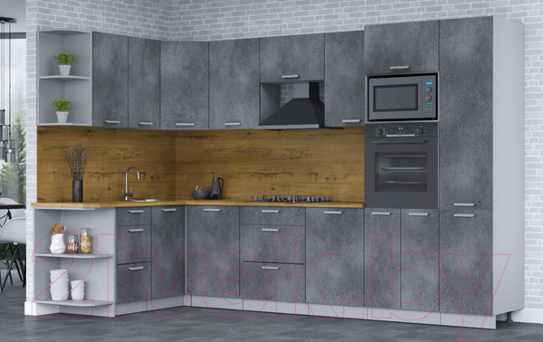 Изображение товара Кухонный гарнитур Интерлиния Мила Лайт 1.68x3.2 левая (бетон потленд/бетон портленд/дуб бунратти)