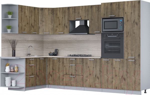 Изображение товара Кухонный гарнитур Интерлиния Мила Лайт 1.68x3.2 левая (дуб веллингтон/дуб веллингтон/травертин серый)