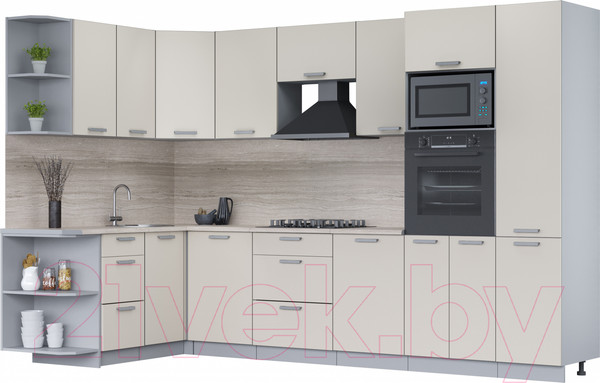 Изображение товара Кухонный гарнитур Интерлиния Мила Лайт 1.68x3.2 левая (персидский жемчуг/персид. жемчуг/травертин серый)