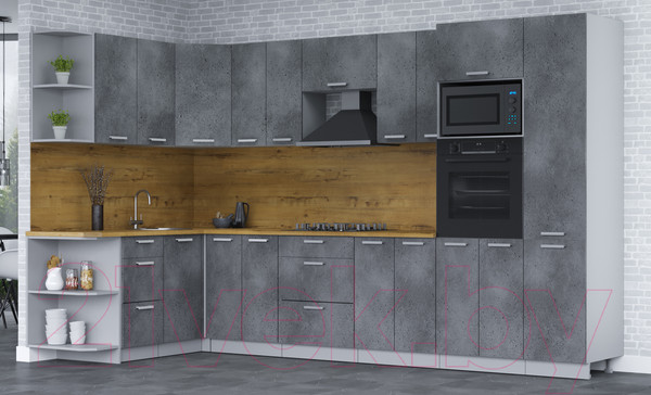 Изображение товара Кухонный гарнитур Интерлиния Мила Лайт 1.68x3.4 левая (бетон потленд/бетон портленд/дуб бунратти)