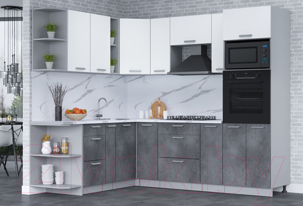 Изображение товара Кухонный гарнитур Интерлиния Мила Лайт 1.88x2.4 левая (белый платинум/бетон портленд/белый гранит)