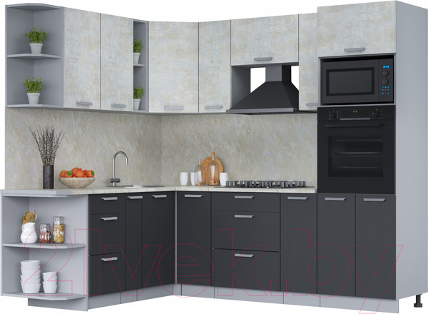 Изображение товара Кухонный гарнитур Интерлиния Мила Лайт 1.88x2.4 левая (бетон лайт/антрацит/опал светлый)