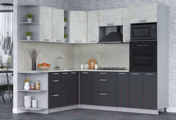 Изображение товара Кухонный гарнитур Интерлиния Мила Лайт 1.88x2.4 левая (бетон лайт/антрацит/опал светлый)