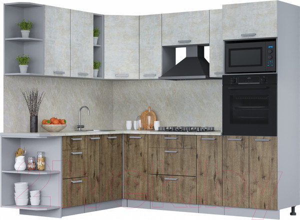 Изображение товара Кухонный гарнитур Интерлиния Мила Лайт 1.88x2.4 левая (бетон лайт/дуб веллингтон/опал светлый)