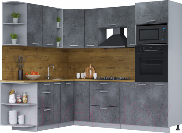 Изображение товара Кухонный гарнитур Интерлиния Мила Лайт 1.88x2.4 левая (бетон потленд/бетон портленд/дуб бунратти)