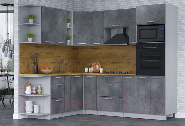 Изображение товара Кухонный гарнитур Интерлиния Мила Лайт 1.88x2.4 левая (бетон потленд/бетон портленд/дуб бунратти)