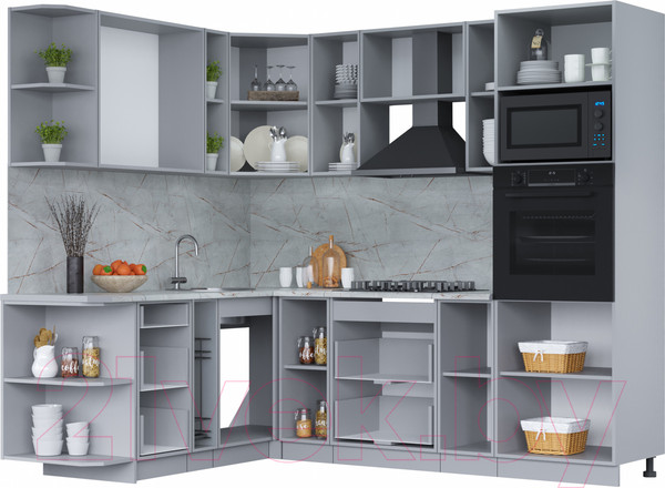 Изображение товара Кухонный гарнитур Интерлиния Мила Лайт 1.88x2.4 левая (вудлайн кремовый/дуб веллингтон/серый каспий)